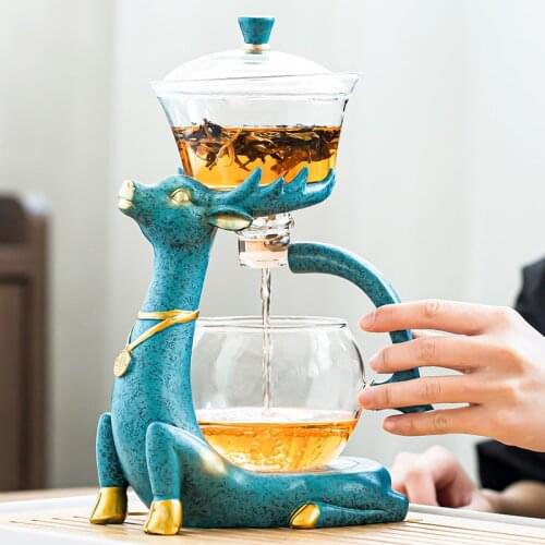 Deer Glass Tea Set Heat Resistant Teaware Lazy Semi-automatic Kungfu Drinking Utensil Home Office Teapot Teacup