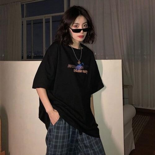 Harajuku vintage aesthetic gothic graphic punk clothes shirts clothes top Womens t-shirts korean cotton Black Oversize Tops