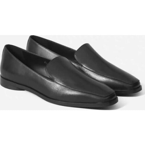 English style flat genuine leather square toe leisure loafers women shoes