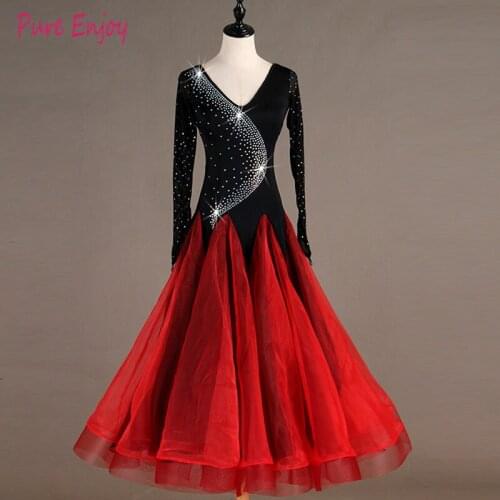 Womens ballroom dance dresses Tango standard waltz flamenco long sleeve black red buy dress for ballroom dancing lace children