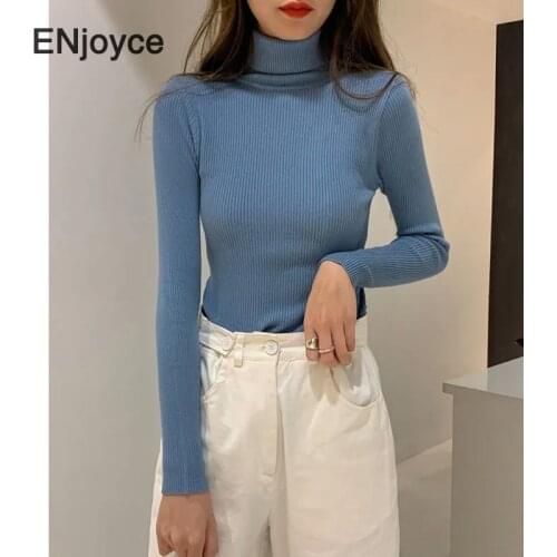 2020 Autumn Winter Thick Knitted Sweater Women Ribbed Pullover Sweater Long Sleeve Turtleneck Slim Jumper Soft Warm Pull Femme