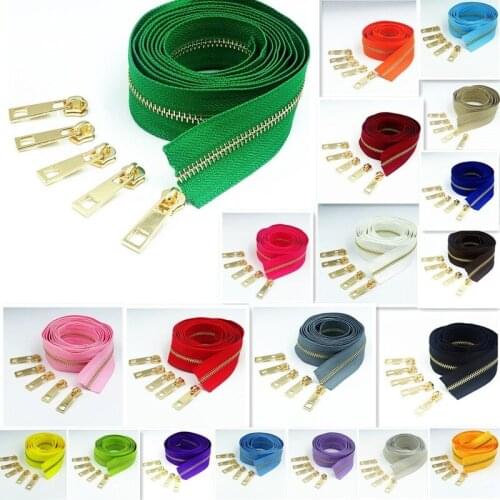 1 Meters Long and 2 Zipper Pullers 5# Brass Metal Zipper Used For High-End Handbags And Purses
