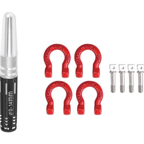 1x Hole Opener Expanding Puncher Shell Reamer Drill 0-14mm & 4Pcs Red Metal Bumper D-Ring Tow Hook for 1/10 Traxxas