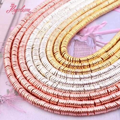 1x4mm Corrugated Smooth Rose Gold Silver Hematite Stone Heishi Spacer Loose Beads For Women Necklace Bracelet Jewelry Making 15"