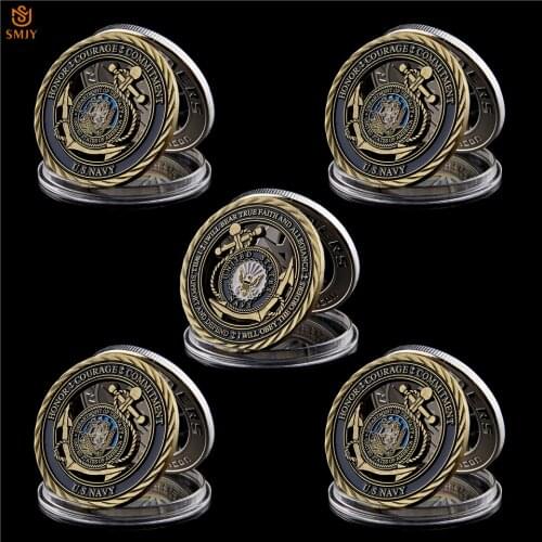 5Pcs/Lot USA Department Of Navy Emblem Core Antique Copper Hollow Token Challenge Coin with Business Gifts