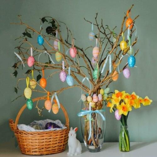 6ps Happy Easter Decor Colorful Easter Tree Decoration Plastic Eggs Hanging Pendant Mixed Color Easter Party Decoration for Home