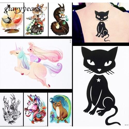 8 Pieces Cute Animal Pattern Design Body Art Tattoo Sticker Temporary Cartoon Horse Cat Elk Back Body Art Tattoo Sticker HB#22