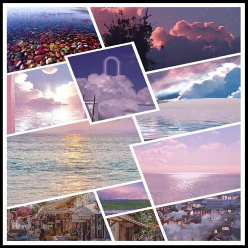 Diamond Painting Scenery Beautiful Pink Sky Clouds Sea Water Colorful Stone Town Street Scenery Fantasy Buildings Decor Pictures