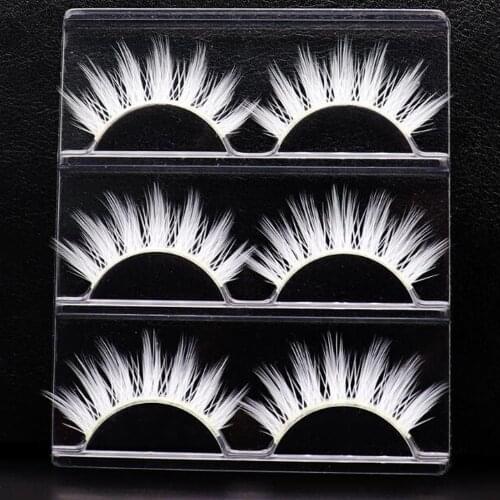 HBZGTLAD 3pair White Eyelashes Cosplay Makeup Natural Long Cross Strip False Eye Lashes