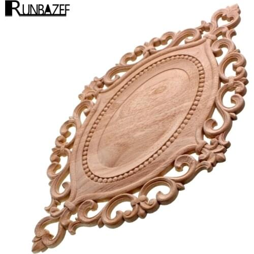 RUNBAZEF Wood Applique Circular Plate Door Heart Flower Cabinet Decorative Ornaments Figurines Miniatures Home Decor Figurine