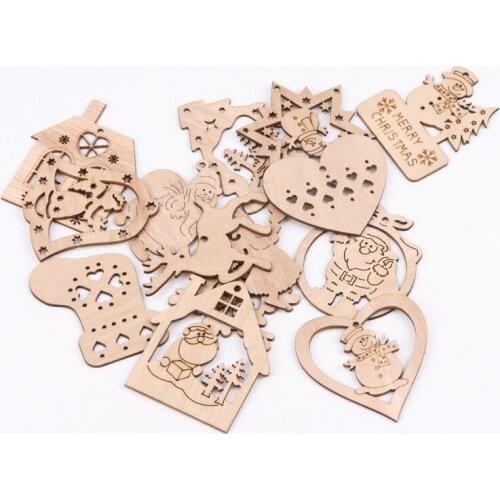 Wooden Christmas Series Pattern Scrapbooking Art Collection Craft for Handmade Sewing Home Decoration 60-90mm 5pcs