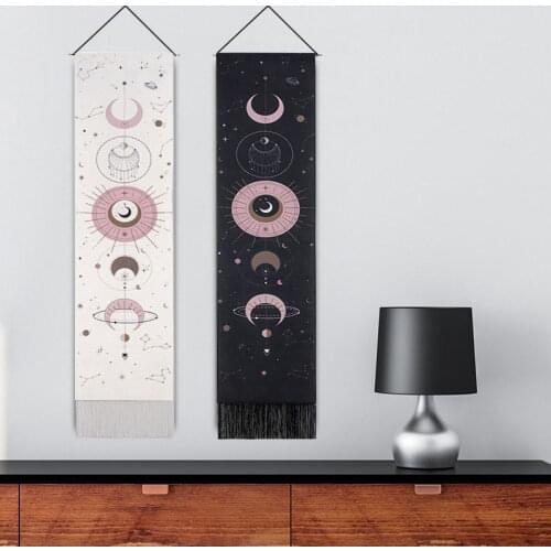 Home Sun Moon Scroll Drawing Decor Macrame Tassel Hand-Woven Wall Hanging Tapestry Tarot Bedroom Art Background Cloth Tapesry