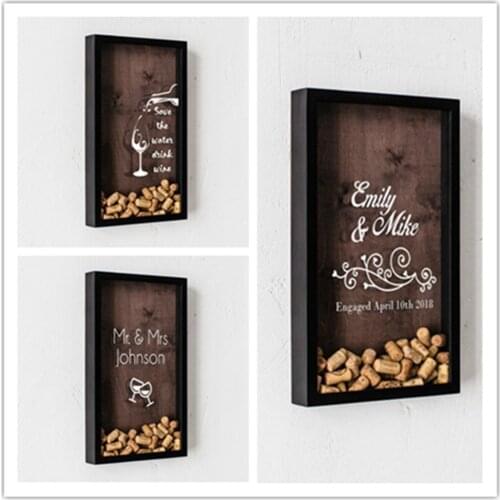 Customize wine cork Wedding Decoration engagement Shadow Box Rustic Sweet bridal shower Guest Drop box frame alternative wooden