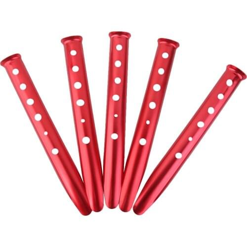 5pcs Red Aluminium Alloy Camping Hiking Trip Tent Pegs Stake Nail Tool 31cm