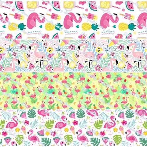 16-75mm Flamingo&Fruit Printed Grosgrain Ribbon/16mm Printed Elastic Foe Ribbons DIY Hair Bows Sewing Webbing 50 Yards