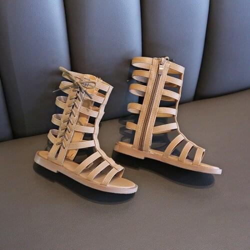 Girls Roman Sandals 2021 Summer New Fashion Gladiator Kids Princess Shoes Flat Mid-top Open Toe Baby Beach Sandals Size 21-30