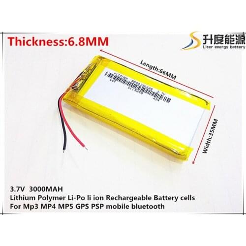 2pcs [SD] 3.7V,3000mAH,[683566] Polymer lithium ion / Li-ion battery for TOY,POWER BANK,GPS,mp3,mp4,cell phone,speaker