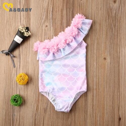 Ma&Baby 1-5Y Summwer Toddler Kid Girls Flower Swimsuit One Shoudler Swimwear Cute Mermaid Print Beachwear Bathing Suit