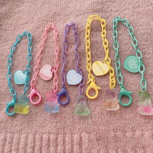Makersland Children Bracelets for Girls Candy Color Matte Bear Pendant Beads Plastic Chains Bracelets Presents Fashion Jewelry