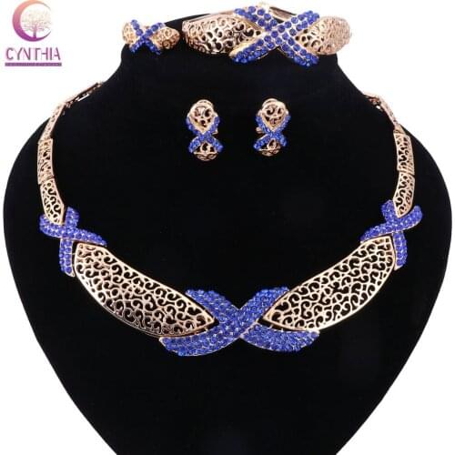 Fashion Women Dubai Gold-color Crystal Jewelry Sets Big Nigerian Wedding Jewelry Sets African Beads Jewelry set 6 Colors