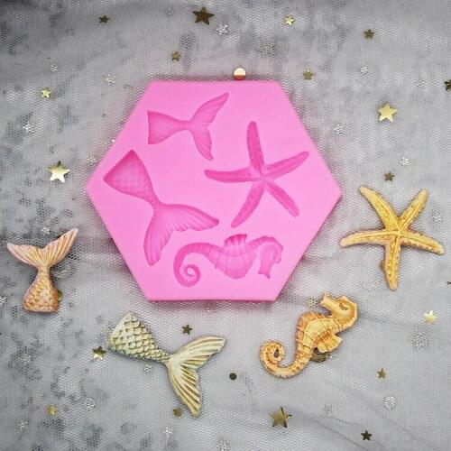 Marine Animal Seahorse Fish Tail starfish silicone mold fondant cake decorative mold P1363