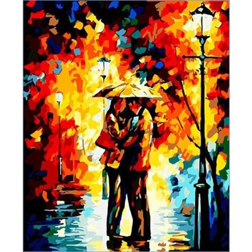 DIY Digital Painting By Numbers Package The umbrella lovers oil painting mural Kits Coloring Wall Art Picture Gift frameless