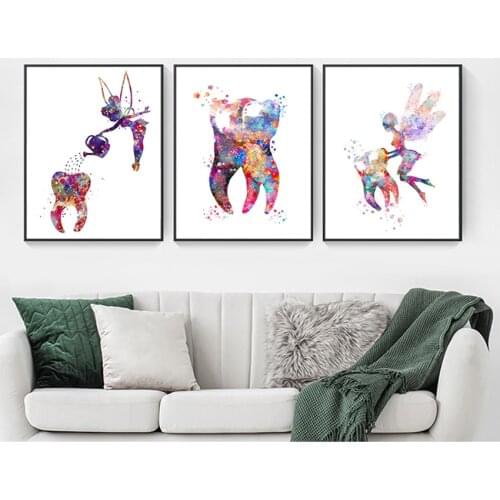 Hygienist Canvas Print Teeth Wall Pictures Clinic Decor Dental Art Tooth Fairy Canvas Painting Watercolor Wall Art Poster Dental