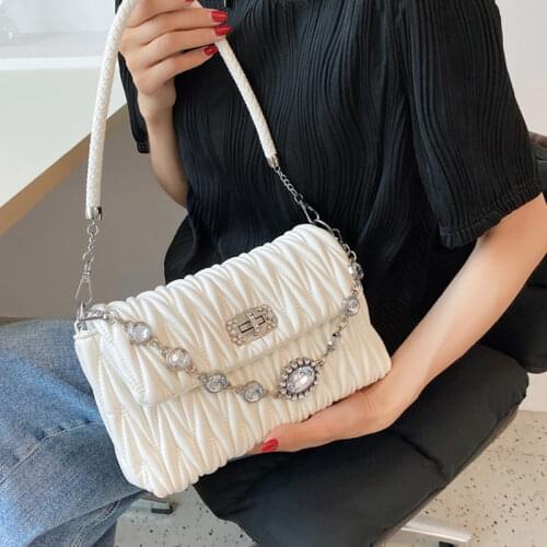 New Trend Pleated Crossbody Bag Female Premium Texture Rhinestone Hand Shoulder Bags Simple Versatile Purse Fashion Phone Bags