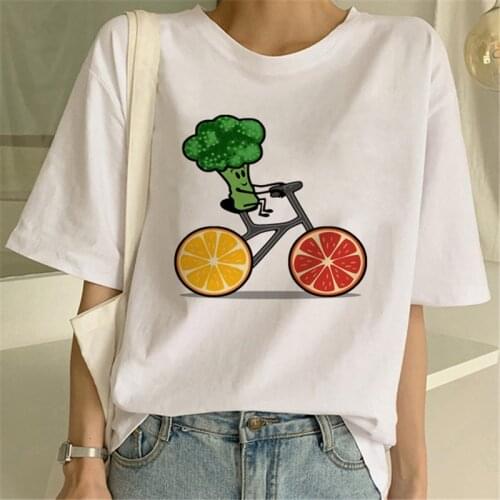 New Cute Cartoon Vegetable Cake Bike Graphic Printed Tops Tee Summer Fashion T-shirt Women T-shirt Female T-shirt Girls T-shirt