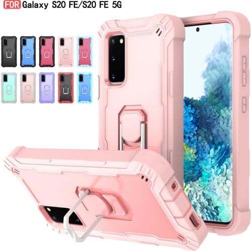360 Full Armor Shockproof Case For Samsung Galaxy S20 FE A02S A12 A32 A52 A72 5G Case Luxury Finger Ring Stand Cover Coque