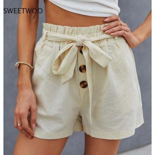 Womens High Waist Tie Belt Shorts Summer Casual Beach Slim Fit Trousers Hot Clothing Solid Loose Solid Drawstring Soft Shorts