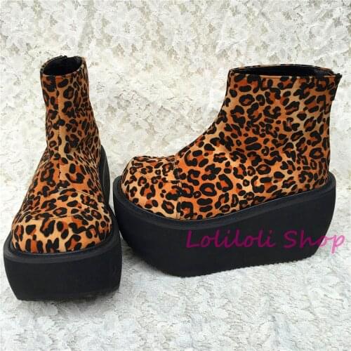 Princess sweet lolita shoes Lolilloliyoyo antaina Japanese design custom Leopard fabric flat shoes with thick bottom an9831