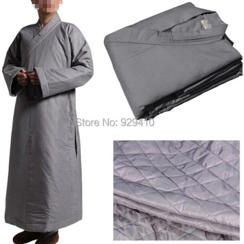 High quality shaolin Monks winter warm zen cotton robe Buddhist suits meditation lay uniforms martial arts clothing gray