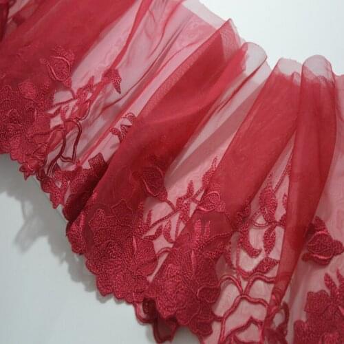 11Meters High Quality Sofa Curtains Wedding Decoration Dark Red Lace Trim 22cm Width Floral Fabric DIY Skirt Accessories