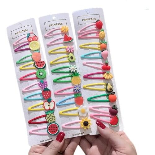 10Pcs Casual Women Girls Hairpins Cartoon Colorful Fruit/Flower/Umbrella Shape Hair Clips Styling Tool