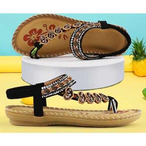 Women Sandals Resorts Toe Post Massage Crystal Flowers Print sandals High Quality Soft Ladies Summer Sandals 2021 New