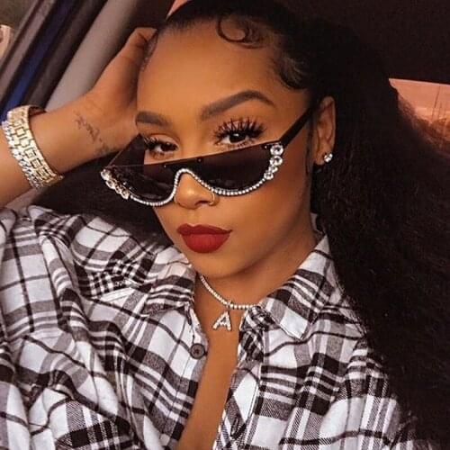 Sunglasses Women Trendy Half Frame Rimless Cat Eye Sunglasses Rhinestone Women Summer Fashion Shades Women Small Glasses