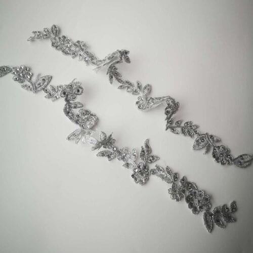 5Pcs/36X4cm Rhinestone Silver Thread Lace Applique Narrow Wedding Dress Clothing Decoration Material diy Accessories Lace Patch