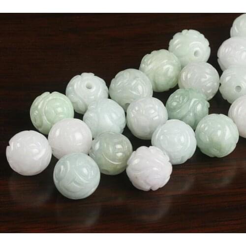 5PC Natural jade Emerald Lotus Bead 13mm DIY Accessories Bangle Charm Jewellery Fashion Hand-Carved Luck Amulet