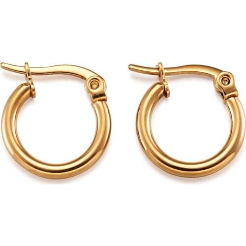 6Pairs Golden Stainless Steel Hoop Earrings Ring Shape Circle Loop Huggie Earring Jewelry Making Gifts DIY for Women Girl 15x2mm