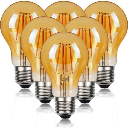 6Pack A60 LED Bulb 2700K Vintage Retro Edison Filament Bulb E27 Base 4W AC220V Glass Bulb Amber Clear Color Light Bulbs For Home