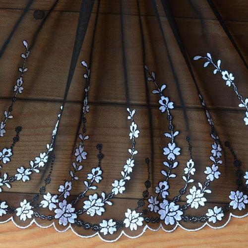 7.08"18cm(7yards/lot) Black Tulle with White Flower Lace Trim~~Bloomy~,Mesh Embroidery Lace Trim