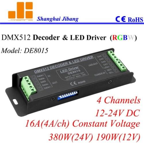 Free Shipping Super Sale RGBW Controller, DMX Decoder & pwm led driver, 4channels/12-24V/16A/380W pn:DE 8015