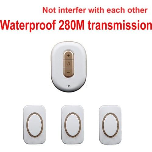 5 wall&280M work ring bell 3 emitter+1 receiver wireless chime doorbell Waterproof door chime,wireless door ring music door bell