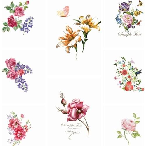 Colorful Flowers Patches Heat Transfer Iron On Patch For Stripes Clothes applications T-shirt Dress DIY Motif Custom Sticker E