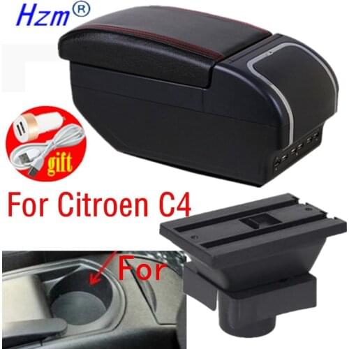 For Citroen C4 Hatchback 2004-2010 Armrest box Rotatable PU Leather Central Store Content box with Cup holder ashtray USB Interf