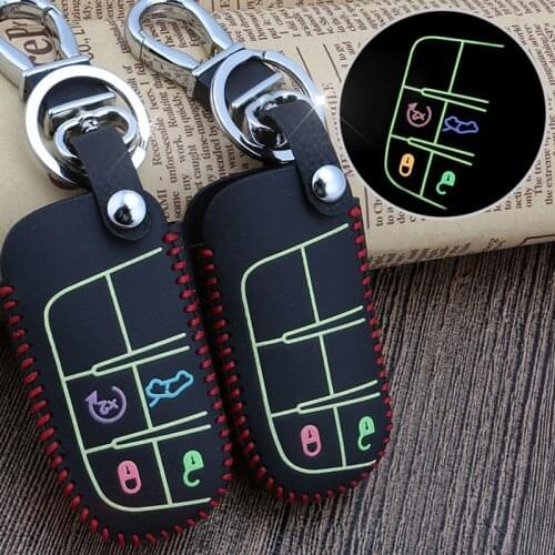 For Jeep Renegade Patriot Dodge Chrysler 2 3 4 5 Compass FOB Wrangler Luminous leather Car Key Case accessories decoration