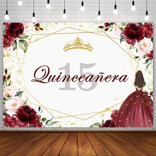 Prom Backdrop Princess 15th Birthday Party Red Floral Gold Dots Banner Photography Background Photo Studio Props Decor Photozone