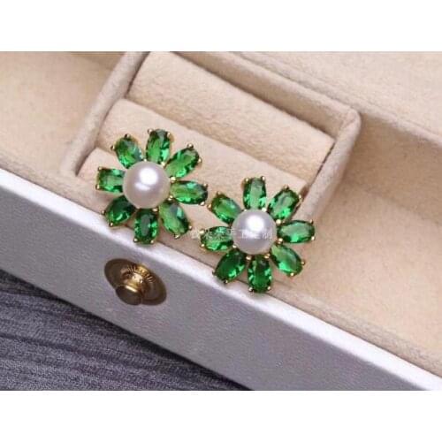 Perfect jewelry 7-8MM White Freshwater PEARL crystal Earrings 925 Sterling Silver