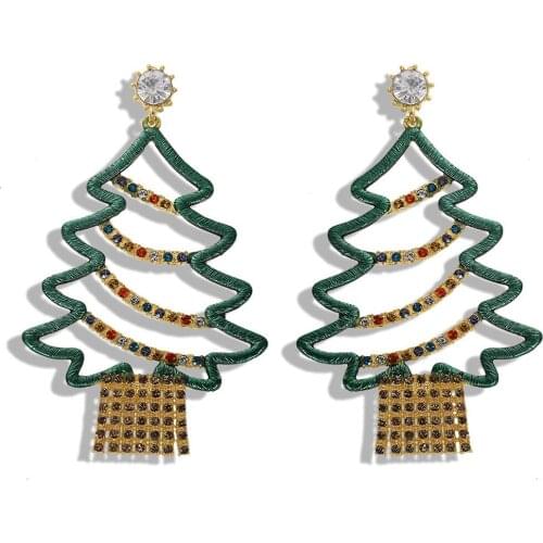 Alloy Rhinestone Christmas Tree Drop Earrings Women Fashion New Year Festival Green Tree Earrings Gift For Him